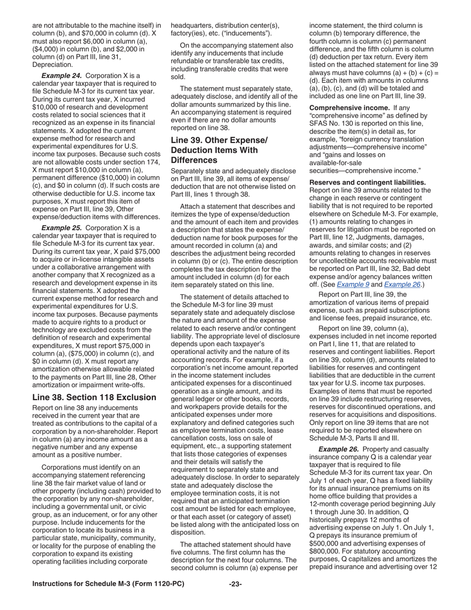 Instructions for IRS Form 1120-PC Schedule M-3 Net Income (Loss) Reconciliation for U.S. Property and Casualty Insurance Companies With Total Assets of $10 Million or More, Page 23