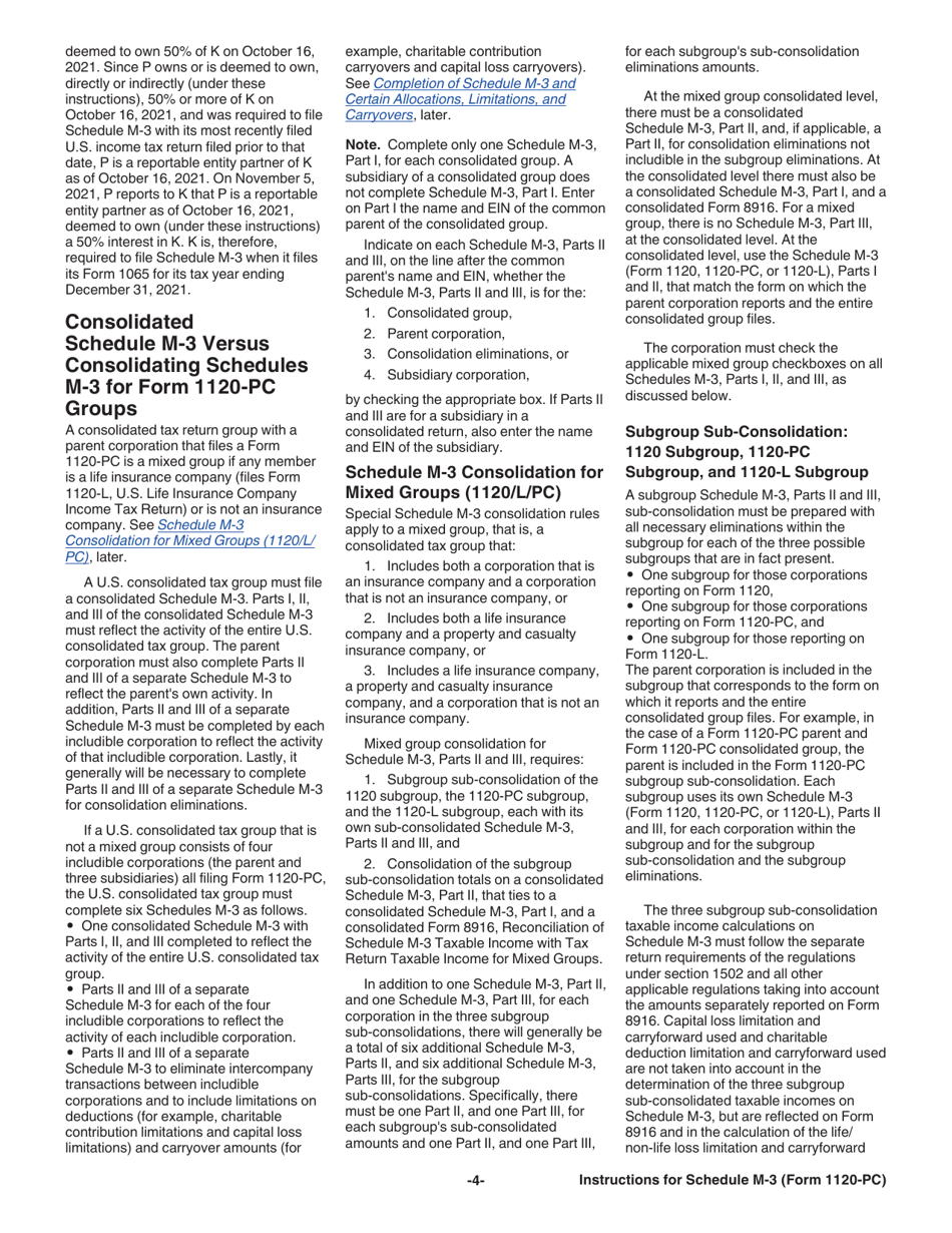 Instructions for IRS Form 1120-PC Schedule M-3 Net Income (Loss) Reconciliation for U.S. Property and Casualty Insurance Companies With Total Assets of $10 Million or More, Page 4