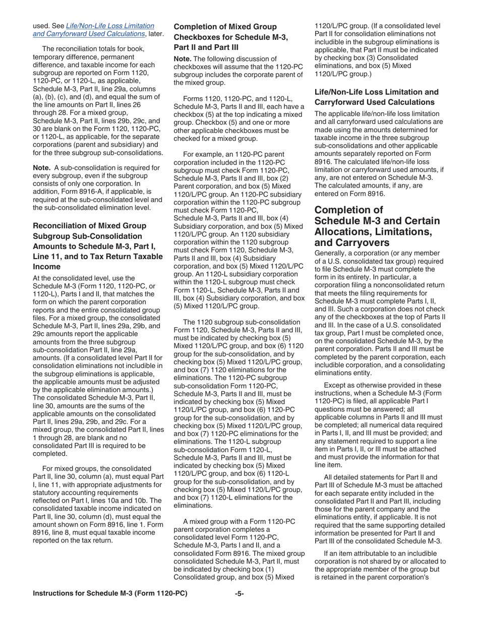 Instructions for IRS Form 1120-PC Schedule M-3 Net Income (Loss) Reconciliation for U.S. Property and Casualty Insurance Companies With Total Assets of $10 Million or More, Page 5