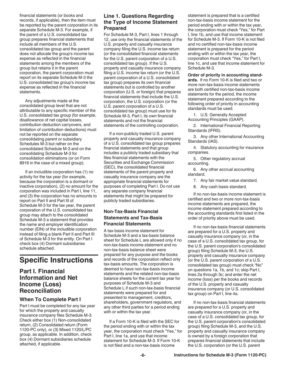 Instructions for IRS Form 1120-PC Schedule M-3 Net Income (Loss) Reconciliation for U.S. Property and Casualty Insurance Companies With Total Assets of $10 Million or More, Page 6