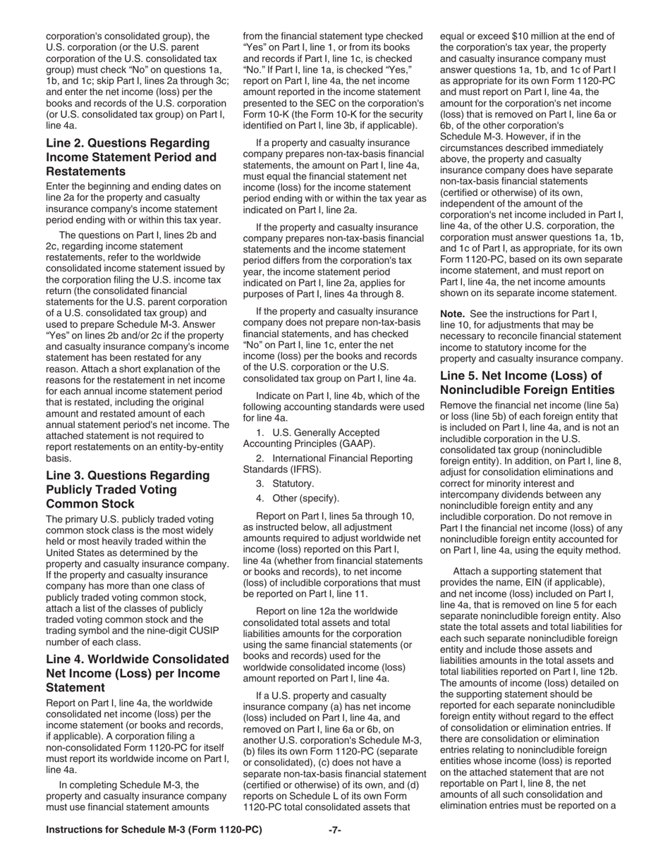Instructions for IRS Form 1120-PC Schedule M-3 Net Income (Loss) Reconciliation for U.S. Property and Casualty Insurance Companies With Total Assets of $10 Million or More, Page 7