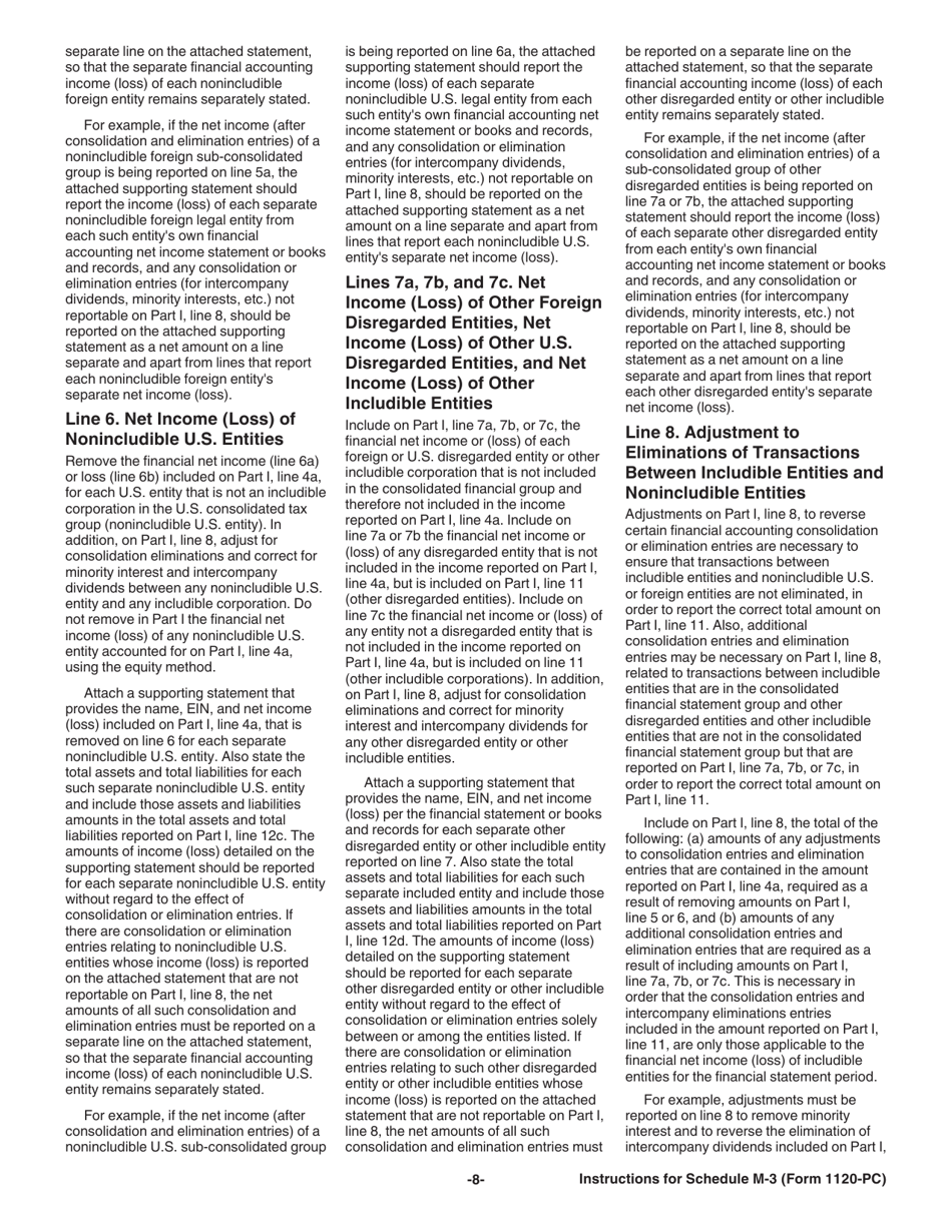 Instructions for IRS Form 1120-PC Schedule M-3 Net Income (Loss) Reconciliation for U.S. Property and Casualty Insurance Companies With Total Assets of $10 Million or More, Page 8