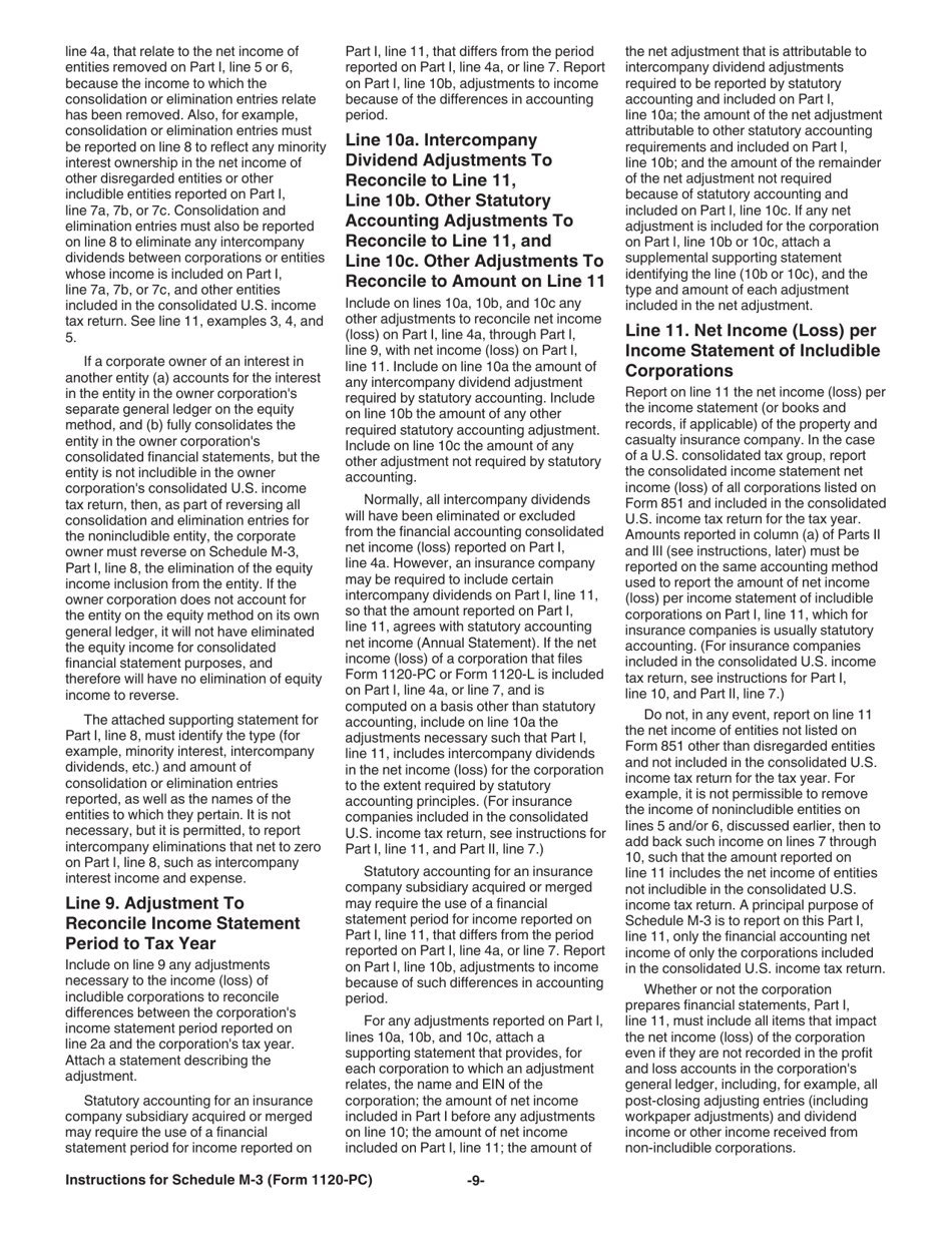 Instructions for IRS Form 1120-PC Schedule M-3 Net Income (Loss) Reconciliation for U.S. Property and Casualty Insurance Companies With Total Assets of $10 Million or More, Page 9
