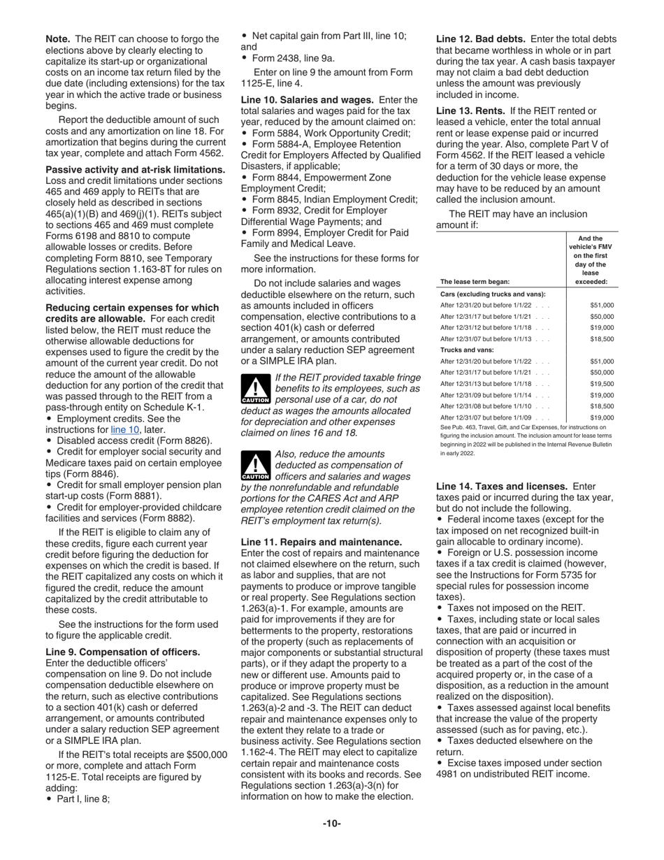 Instructions for IRS Form 1120-REIT U.S. Income Tax Return for Real Estate Investment Trusts, Page 10