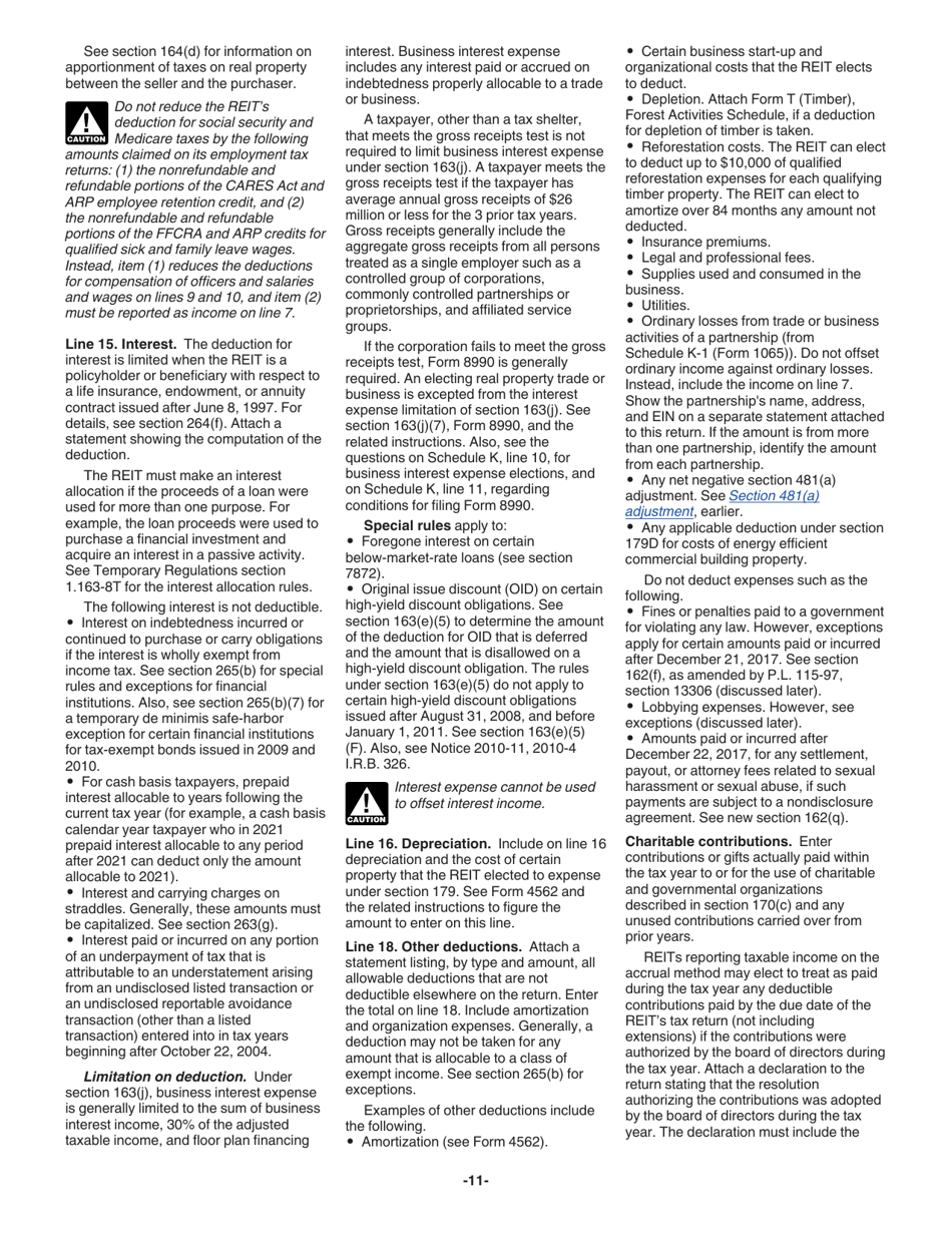 Instructions for IRS Form 1120-REIT U.S. Income Tax Return for Real Estate Investment Trusts, Page 11