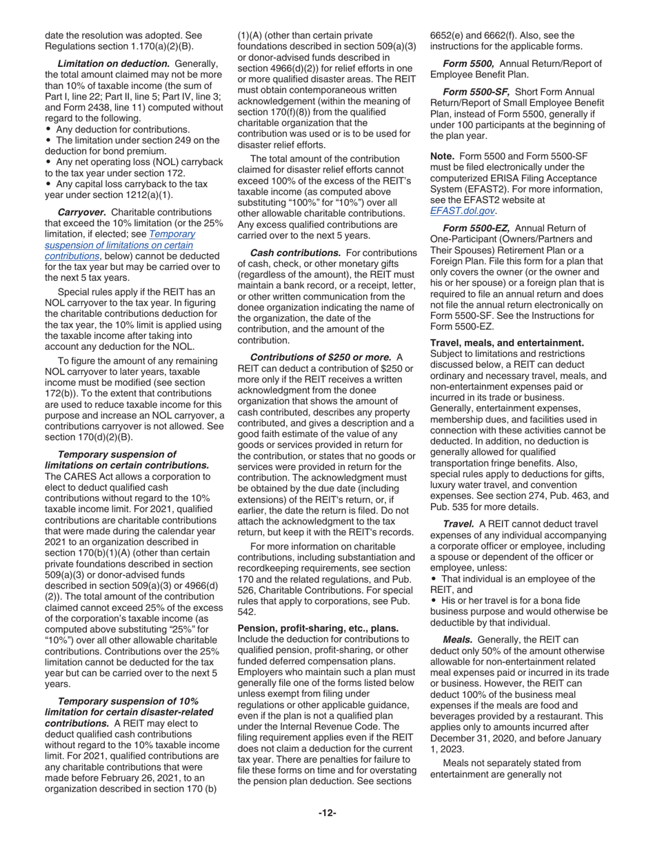 Instructions for IRS Form 1120-REIT U.S. Income Tax Return for Real Estate Investment Trusts, Page 12