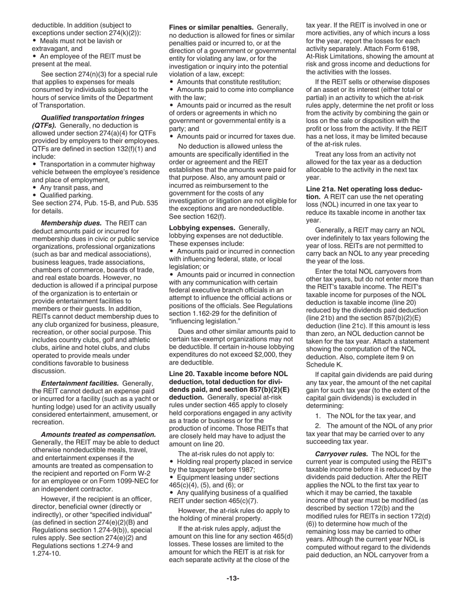 Instructions for IRS Form 1120-REIT U.S. Income Tax Return for Real Estate Investment Trusts, Page 13