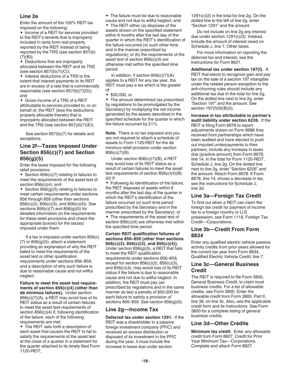 Instructions for IRS Form 1120-REIT U.S. Income Tax Return for Real Estate Investment Trusts, Page 16
