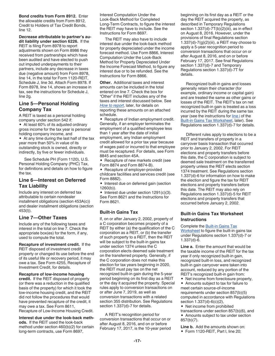 Instructions for IRS Form 1120-REIT U.S. Income Tax Return for Real Estate Investment Trusts, Page 17