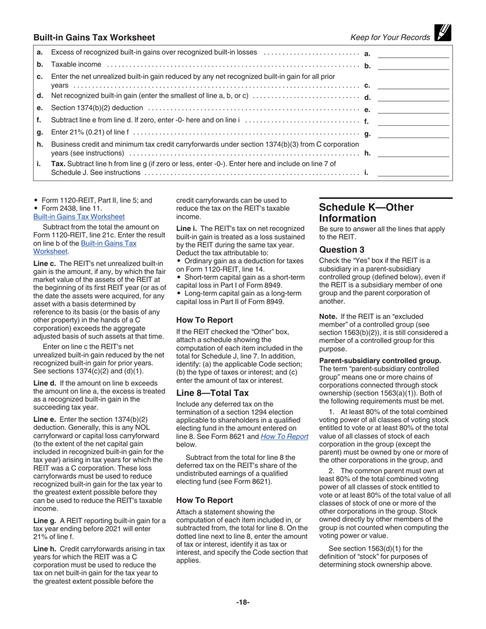 Instructions for IRS Form 1120-REIT U.S. Income Tax Return for Real Estate Investment Trusts, Page 18
