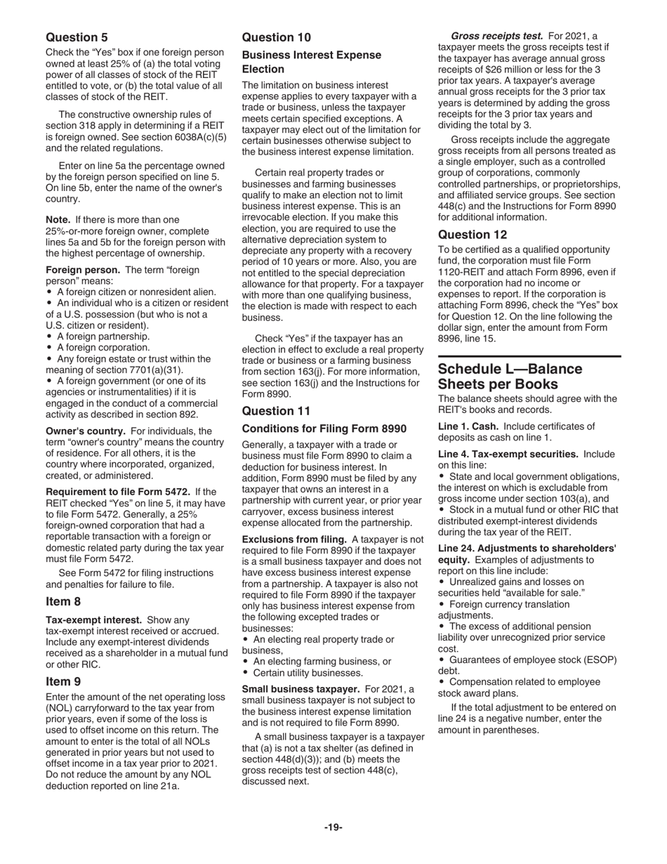 Instructions for IRS Form 1120-REIT U.S. Income Tax Return for Real Estate Investment Trusts, Page 19