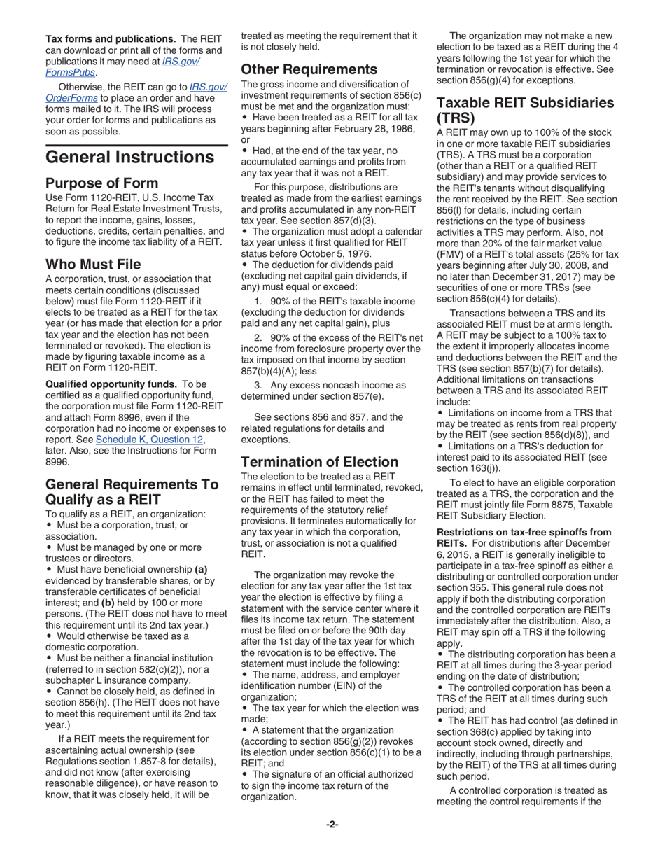 Instructions for IRS Form 1120-REIT U.S. Income Tax Return for Real Estate Investment Trusts, Page 2