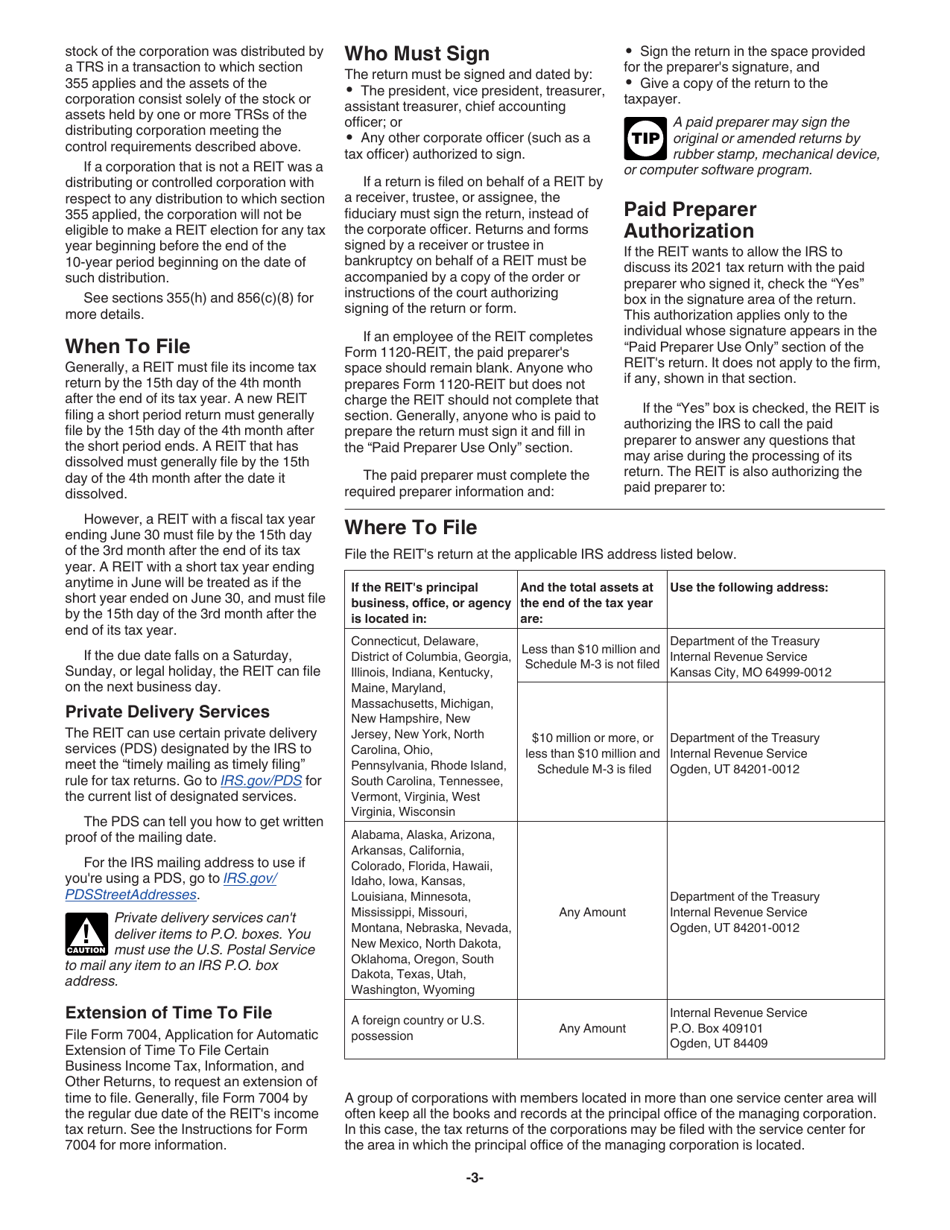 Instructions for IRS Form 1120-REIT U.S. Income Tax Return for Real Estate Investment Trusts, Page 3