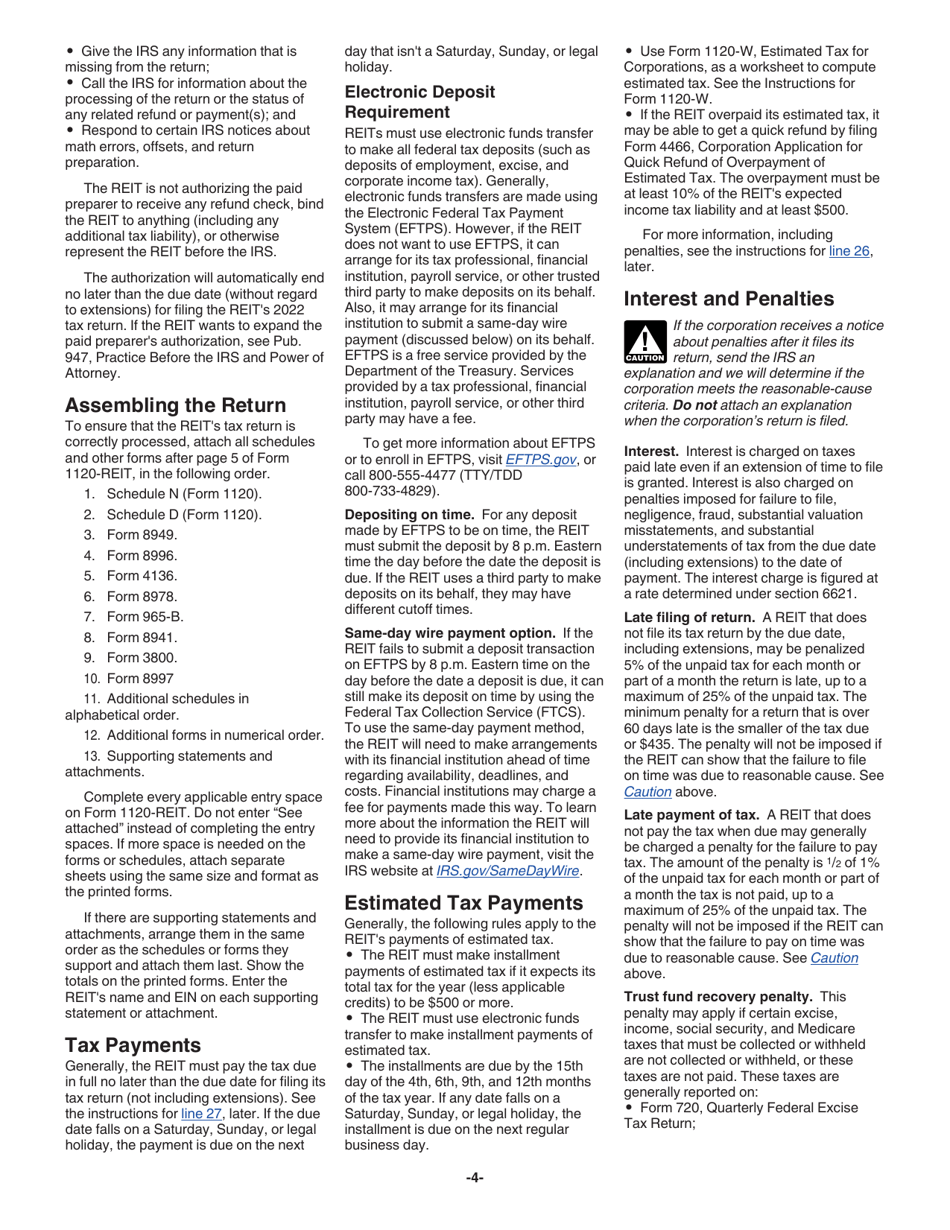 Instructions for IRS Form 1120-REIT U.S. Income Tax Return for Real Estate Investment Trusts, Page 4