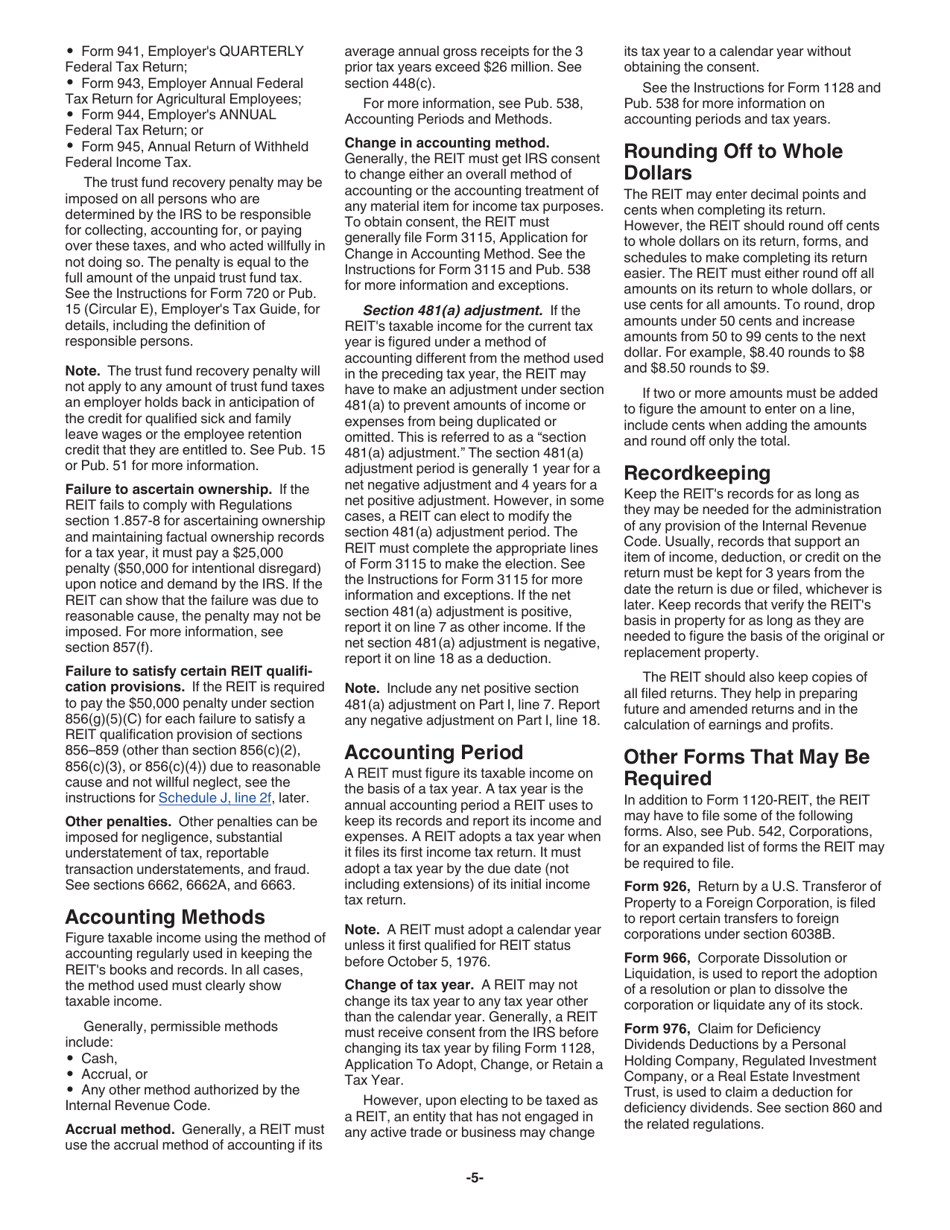 Instructions for IRS Form 1120-REIT U.S. Income Tax Return for Real Estate Investment Trusts, Page 5