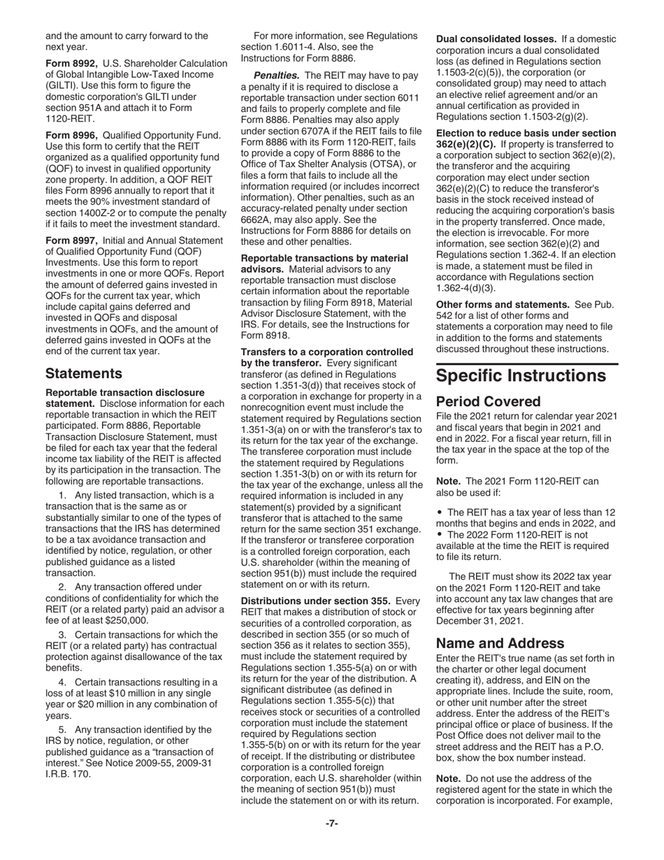Instructions for IRS Form 1120-REIT U.S. Income Tax Return for Real Estate Investment Trusts, Page 7