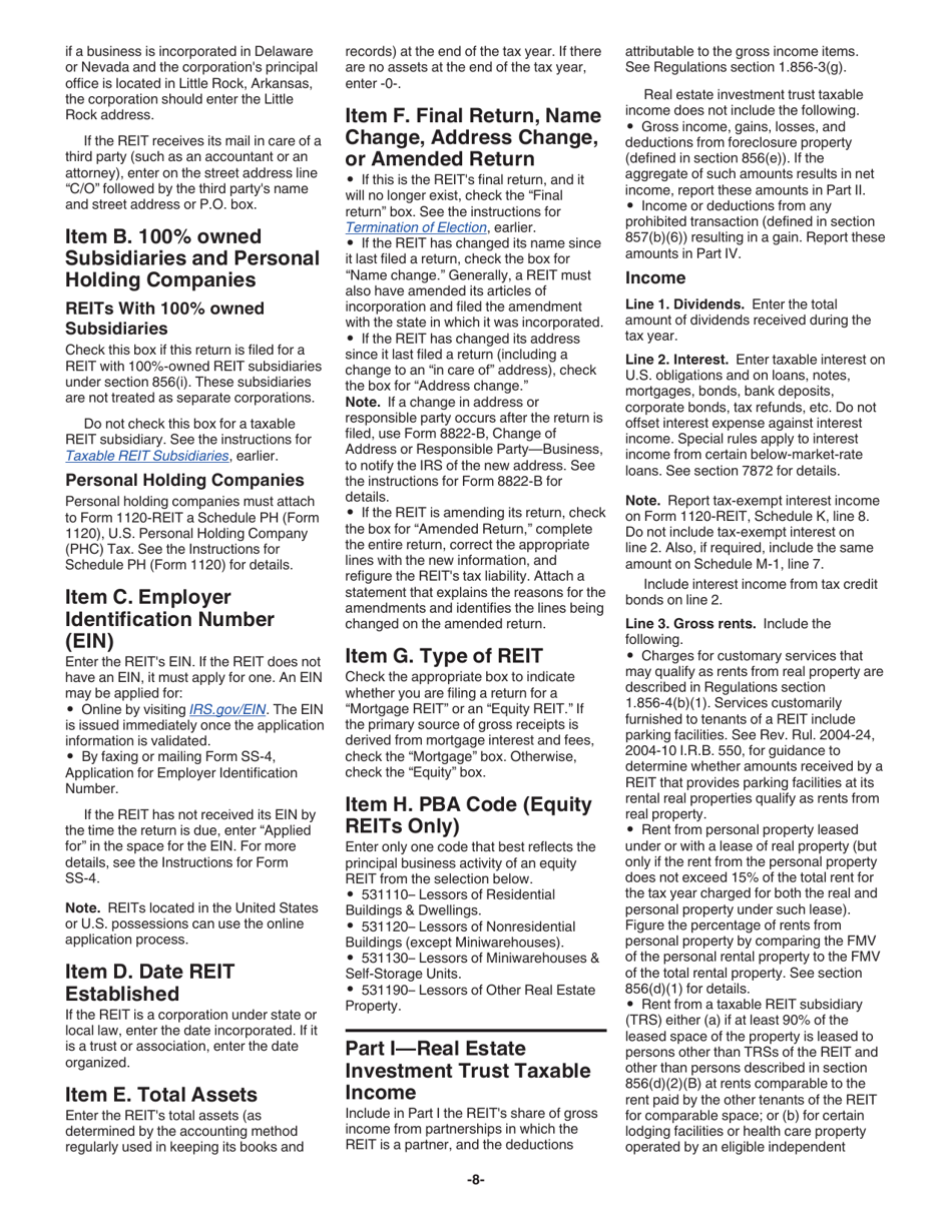 Instructions for IRS Form 1120-REIT U.S. Income Tax Return for Real Estate Investment Trusts, Page 8