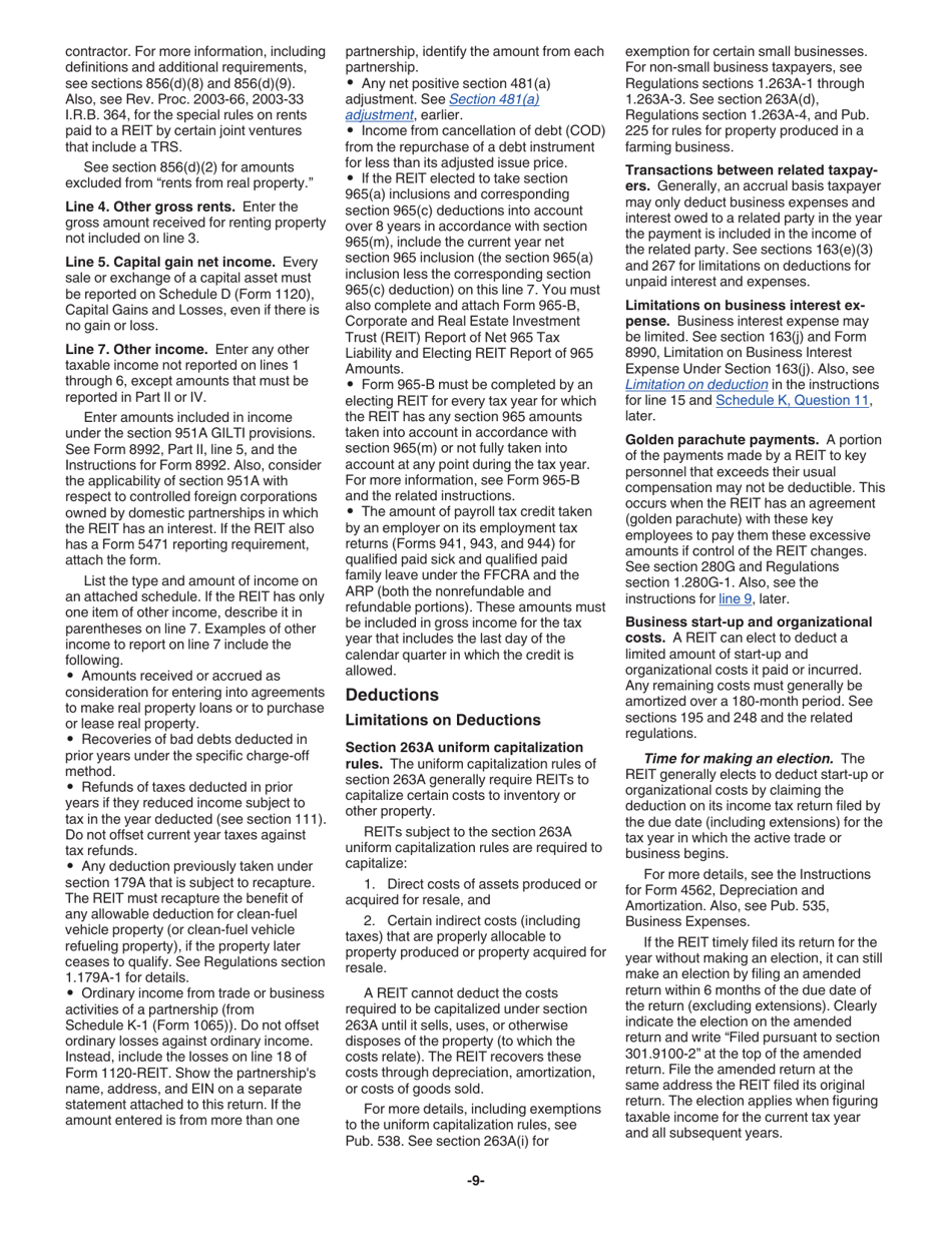 Instructions for IRS Form 1120-REIT U.S. Income Tax Return for Real Estate Investment Trusts, Page 9