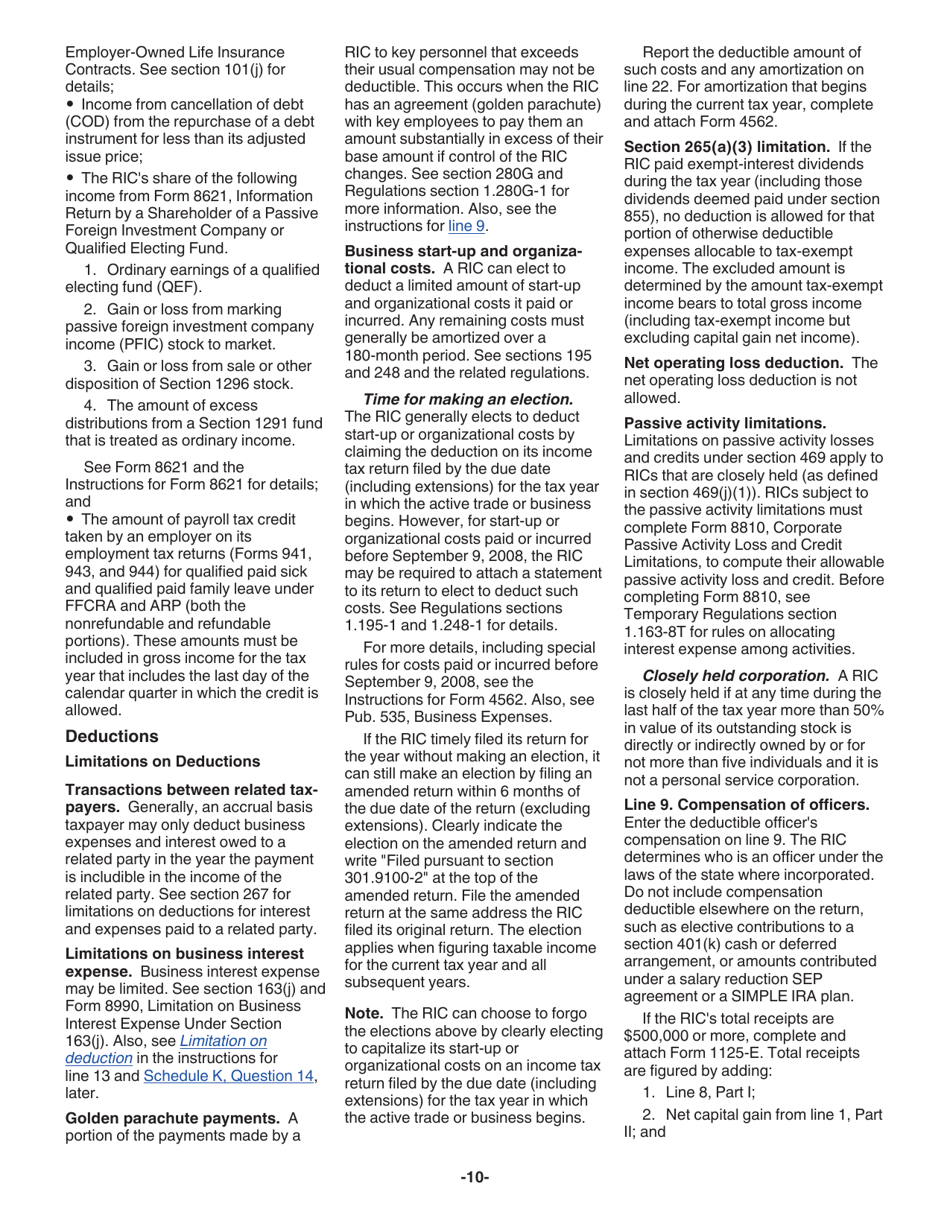 Instructions for IRS Form 1120-RIC U.S. Income Tax Return for Regulated Investment Companies, Page 10