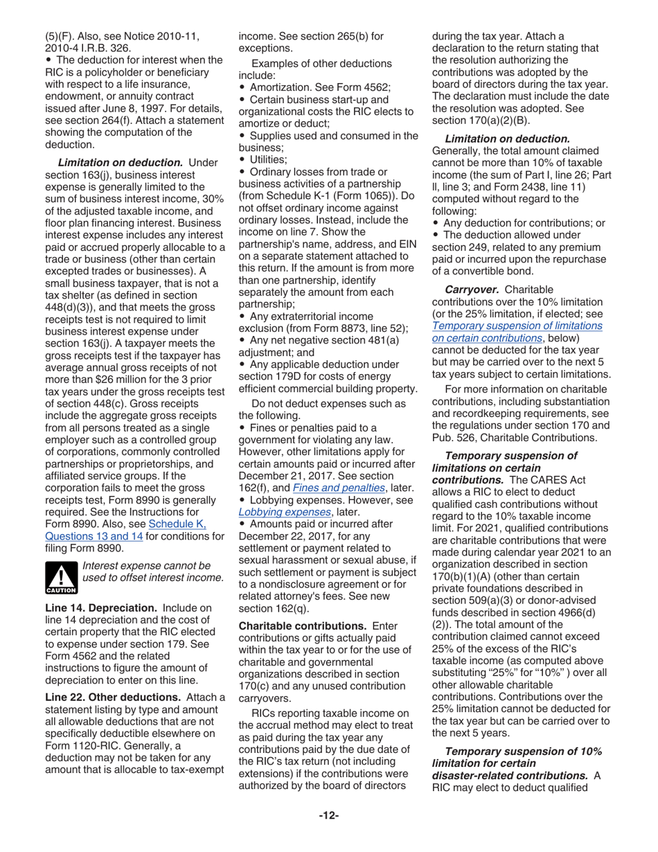 Instructions for IRS Form 1120-RIC U.S. Income Tax Return for Regulated Investment Companies, Page 12