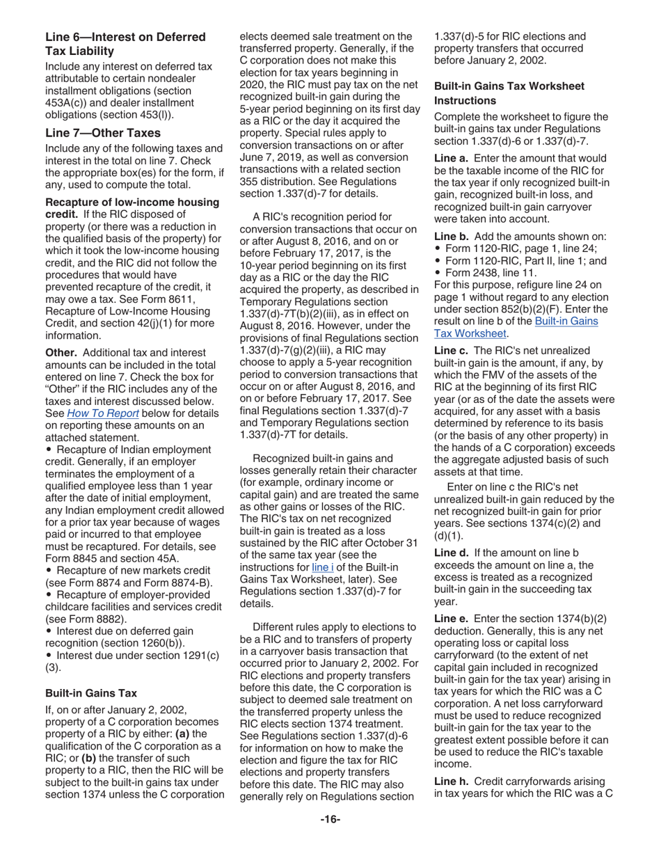 Instructions for IRS Form 1120-RIC U.S. Income Tax Return for Regulated Investment Companies, Page 16