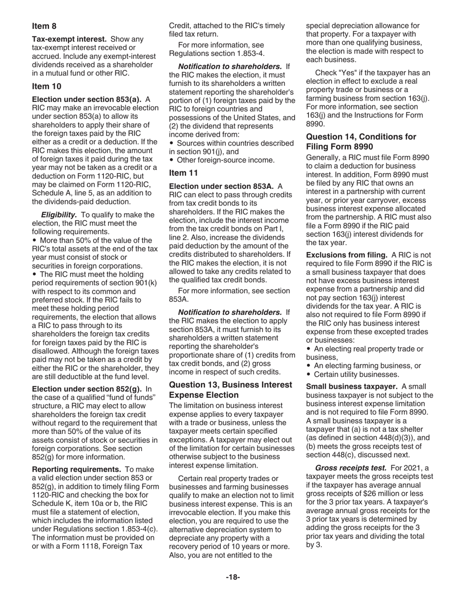 Instructions for IRS Form 1120-RIC U.S. Income Tax Return for Regulated Investment Companies, Page 18