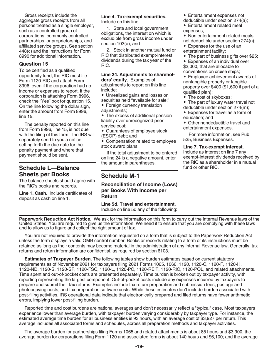Instructions for IRS Form 1120-RIC U.S. Income Tax Return for Regulated Investment Companies, Page 19