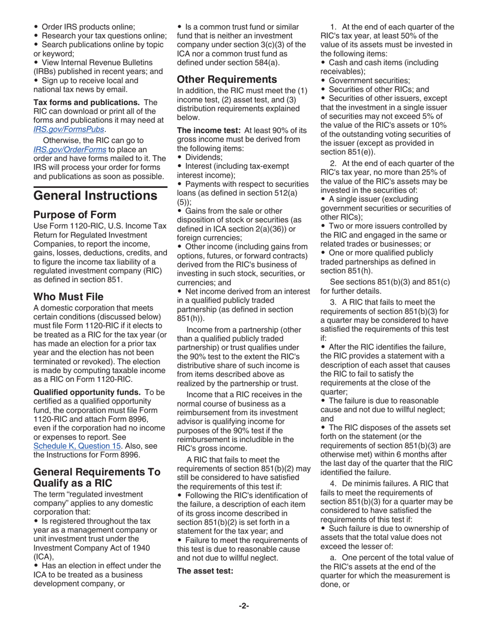 Instructions for IRS Form 1120-RIC U.S. Income Tax Return for Regulated Investment Companies, Page 2