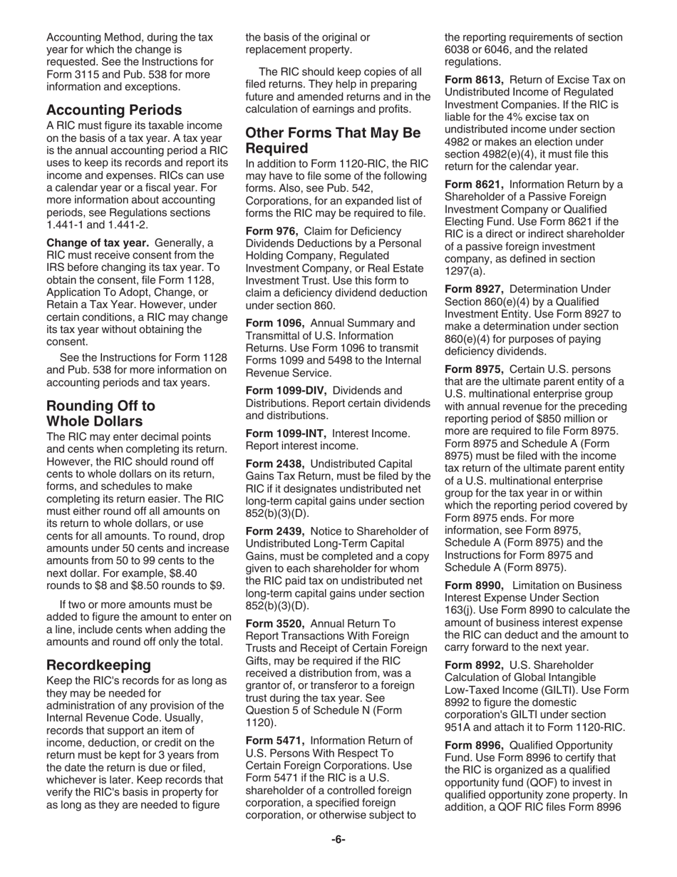 Instructions for IRS Form 1120-RIC U.S. Income Tax Return for Regulated Investment Companies, Page 6