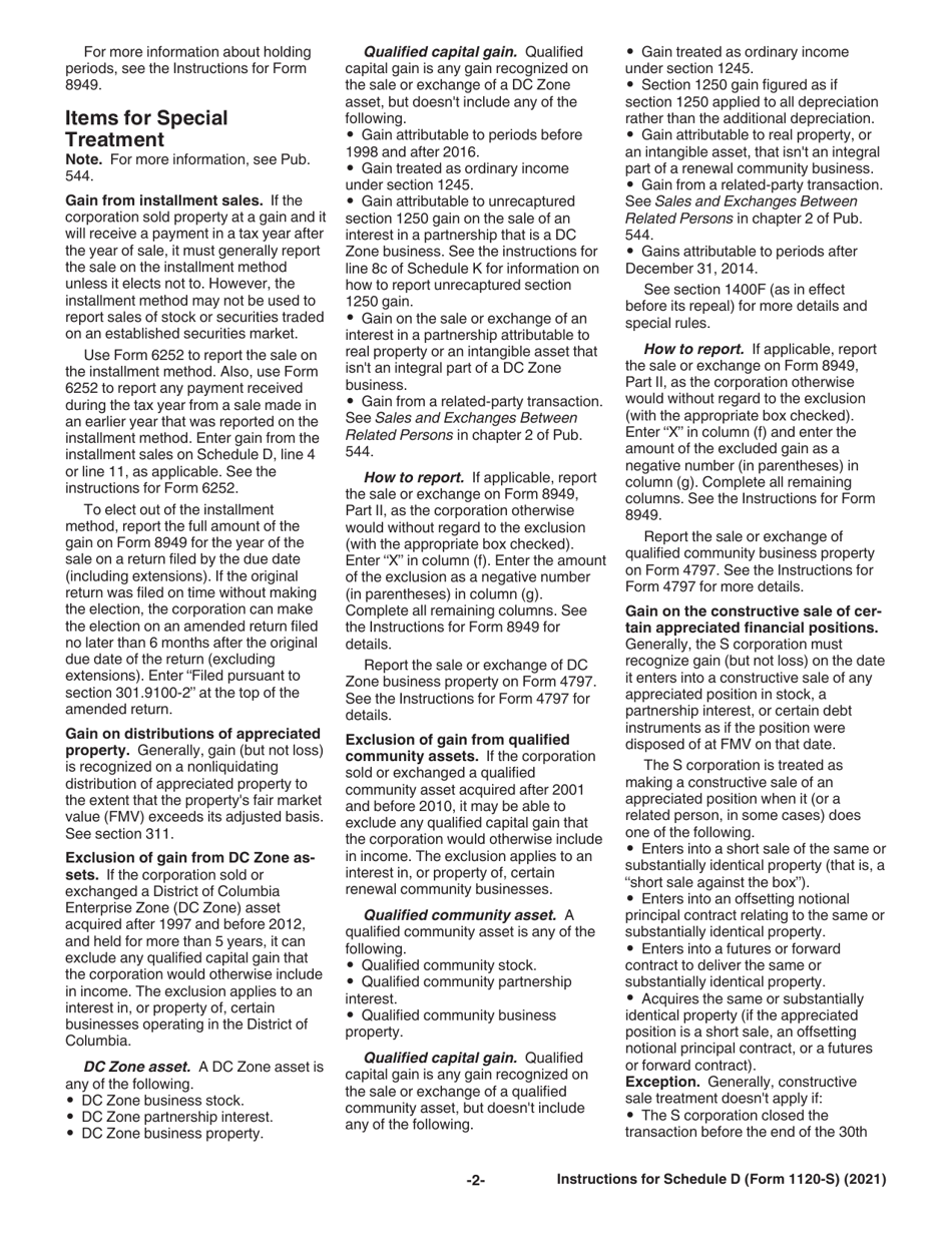 Instructions for IRS Form 1120-S Schedule D Capital Gains and Losses and Built-In Gains, Page 2