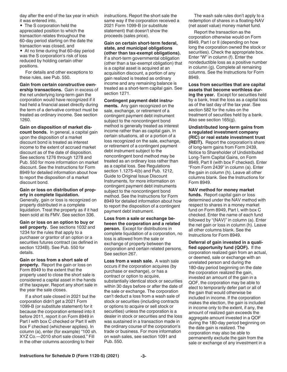 Instructions for IRS Form 1120-S Schedule D Capital Gains and Losses and Built-In Gains, Page 3