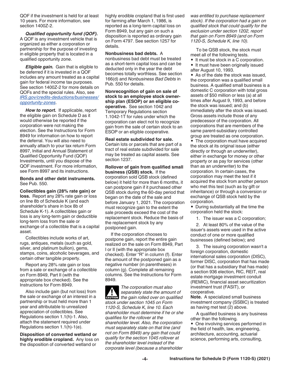 Instructions for IRS Form 1120-S Schedule D Capital Gains and Losses and Built-In Gains, Page 4