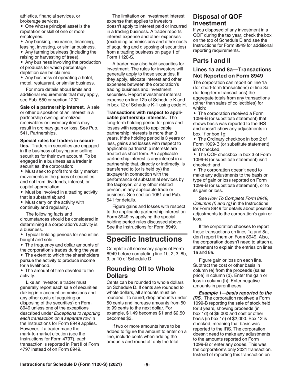 Instructions for IRS Form 1120-S Schedule D Capital Gains and Losses and Built-In Gains, Page 5