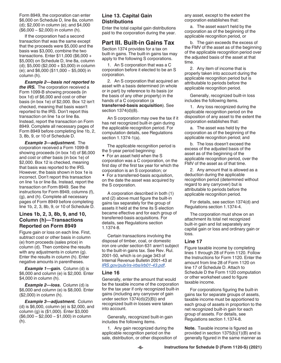 Instructions for IRS Form 1120-S Schedule D Capital Gains and Losses and Built-In Gains, Page 6