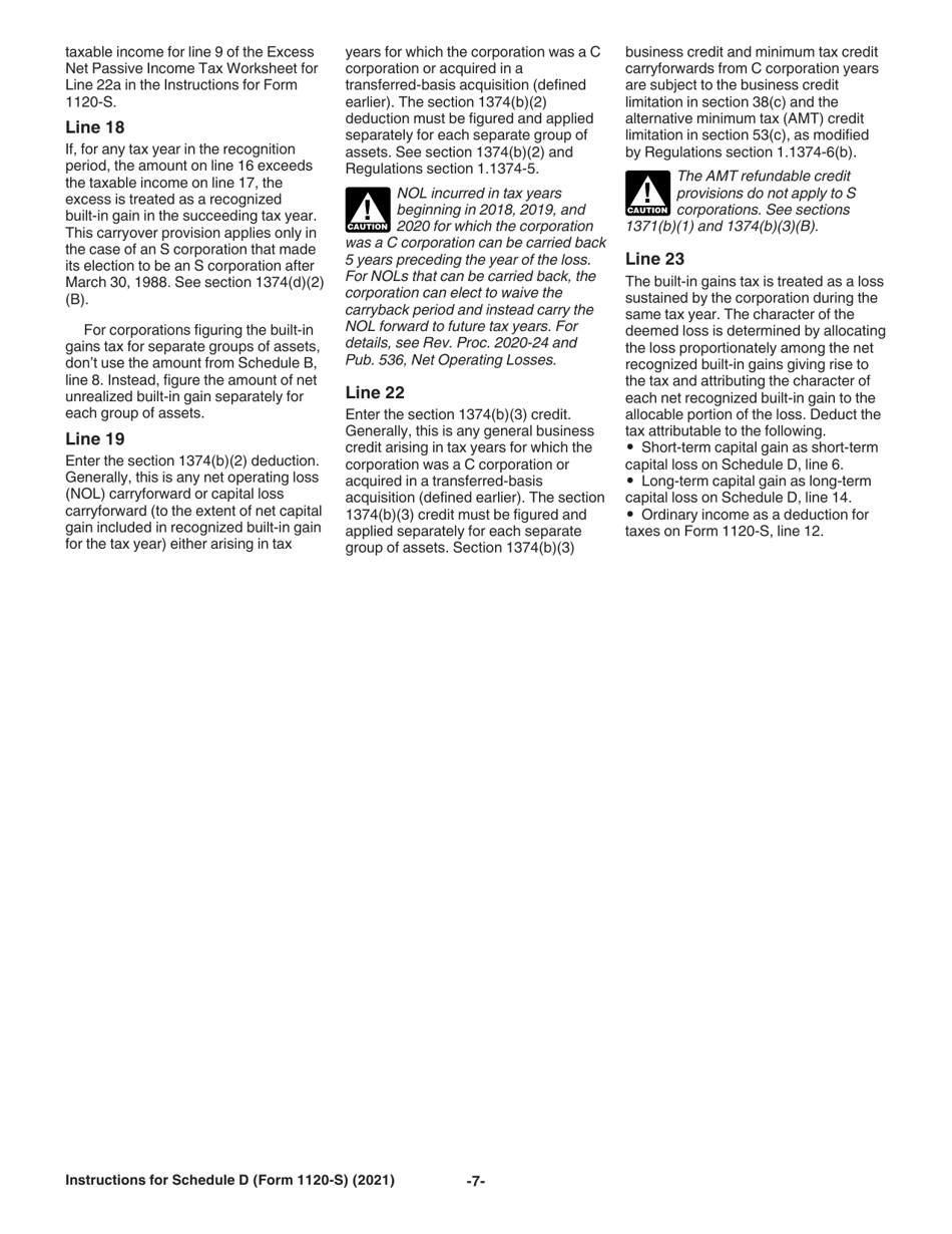 Instructions for IRS Form 1120-S Schedule D Capital Gains and Losses and Built-In Gains, Page 7