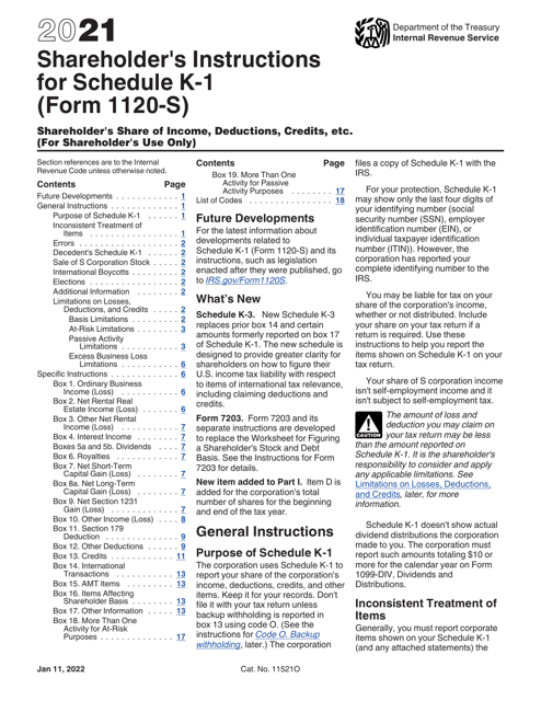 IRS Form 1120-S Schedule K-1 2021 Printable Pdf