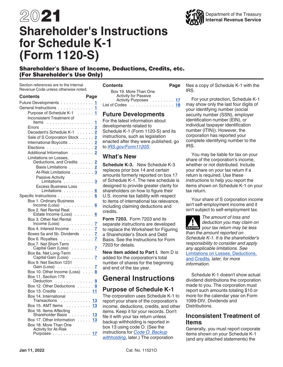 Instructions for IRS Form 1120-S Schedule K-1 Shareholders Share of Income, Deductions, Credits, Etc., Page 1