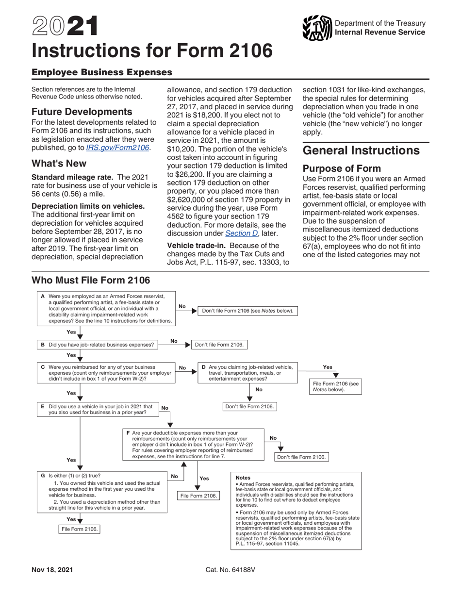Instructions for IRS Form 2106 Employee Business Expenses, Page 1