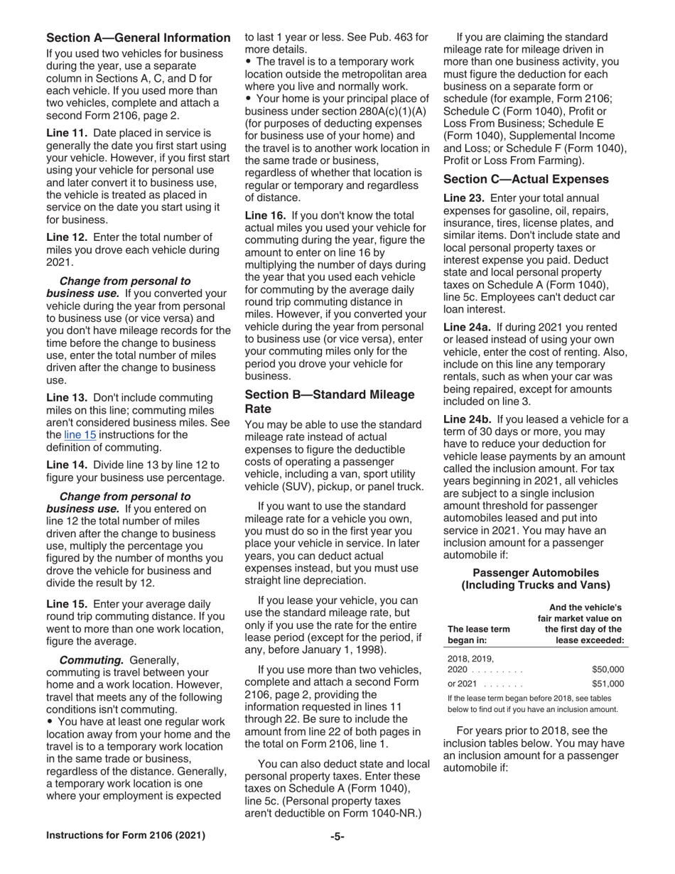 Instructions for IRS Form 2106 Employee Business Expenses, Page 5