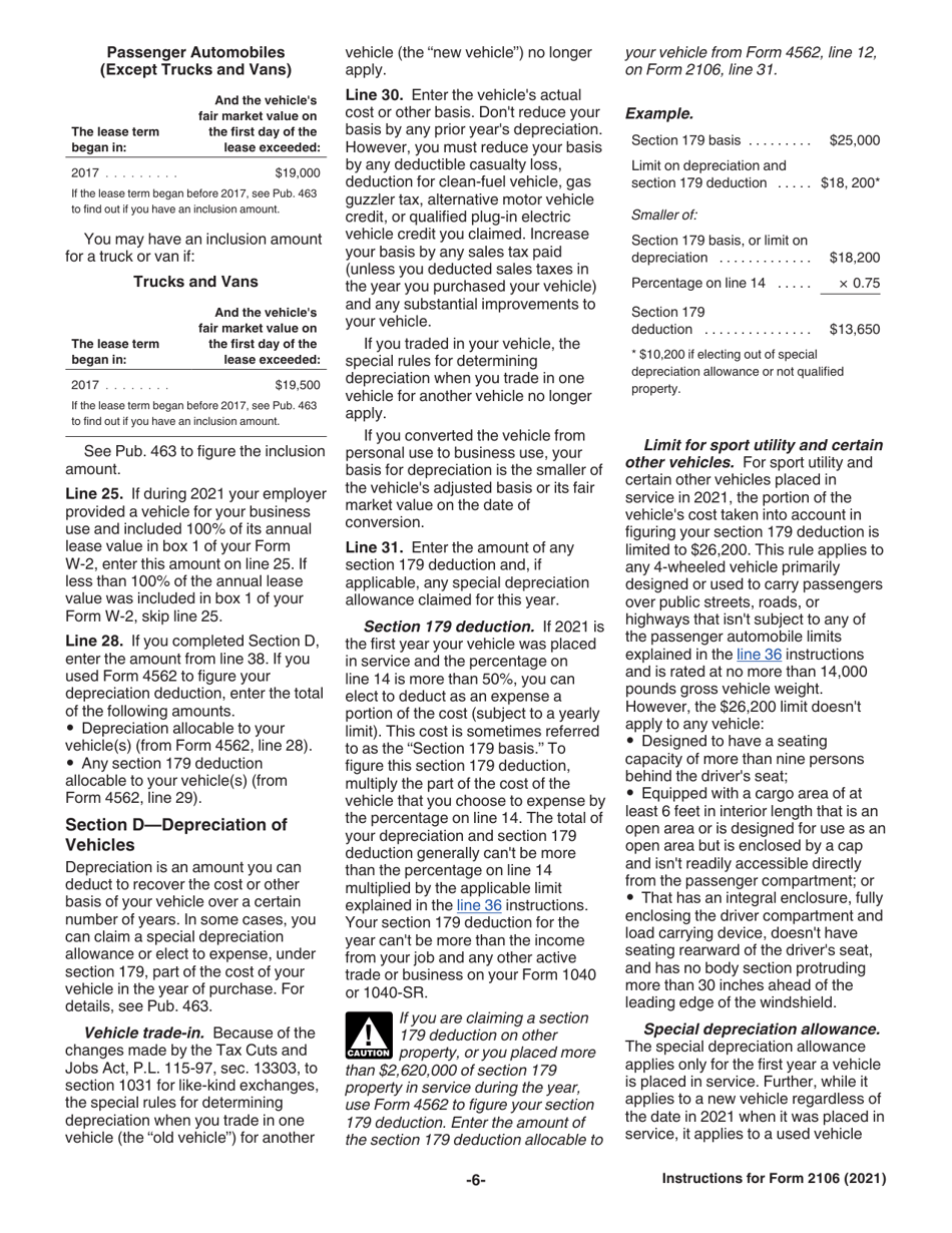 Instructions for IRS Form 2106 Employee Business Expenses, Page 6