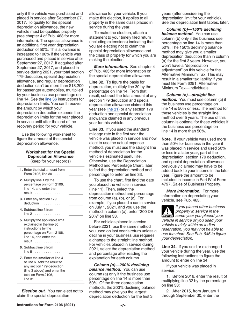 Instructions for IRS Form 2106 Employee Business Expenses, Page 7