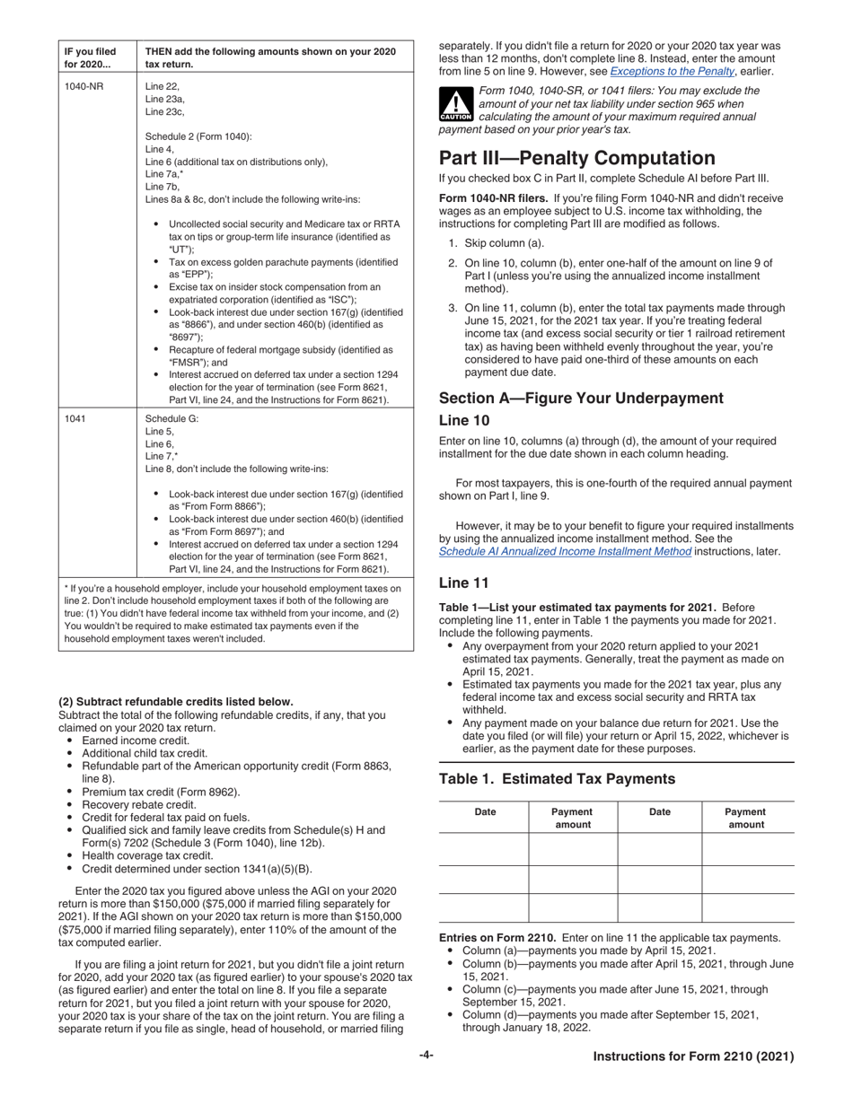 Instructions for IRS Form 2210 Underpayment of Estimated Tax by Individuals, Estates, and Trusts, Page 4