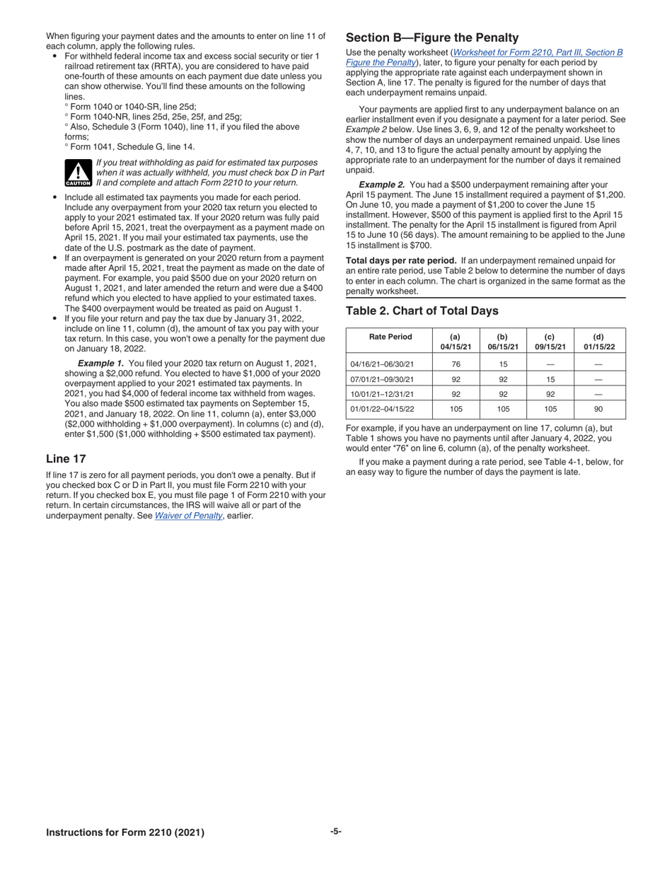 Instructions for IRS Form 2210 Underpayment of Estimated Tax by Individuals, Estates, and Trusts, Page 5