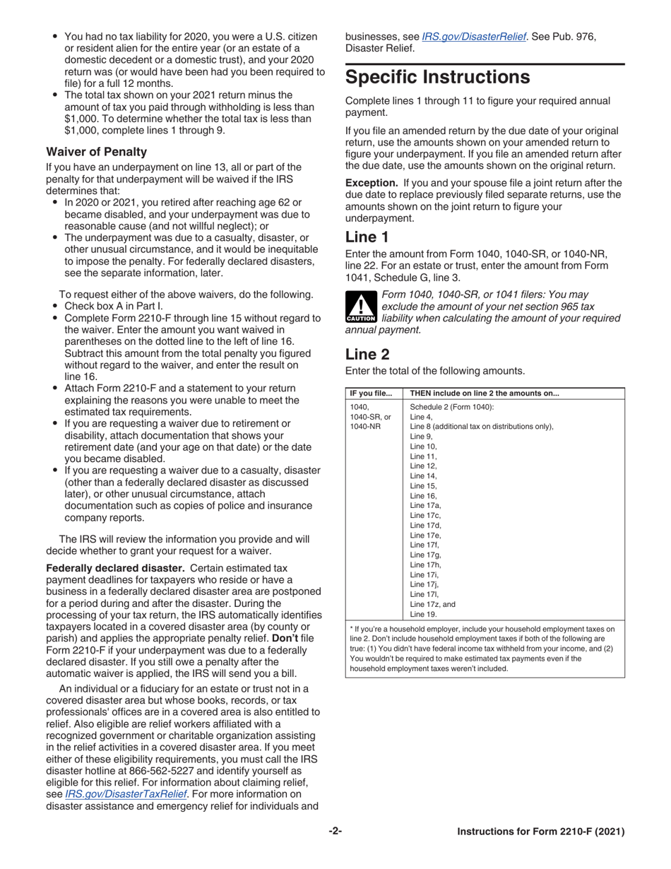 Instructions for IRS Form 2210-F Underpayment of Estimated Tax by Farmers and Fishermen, Page 2
