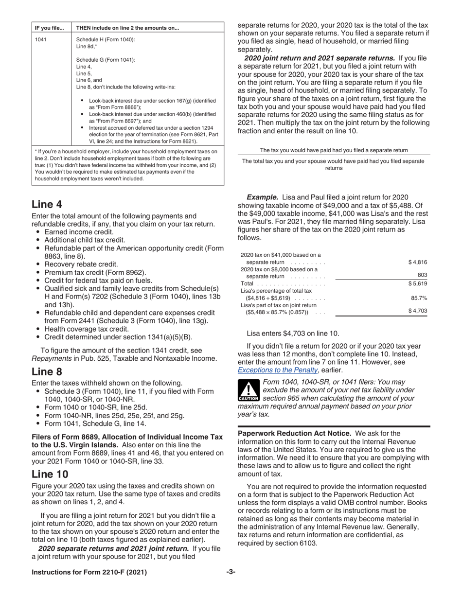 Instructions for IRS Form 2210-F Underpayment of Estimated Tax by Farmers and Fishermen, Page 3