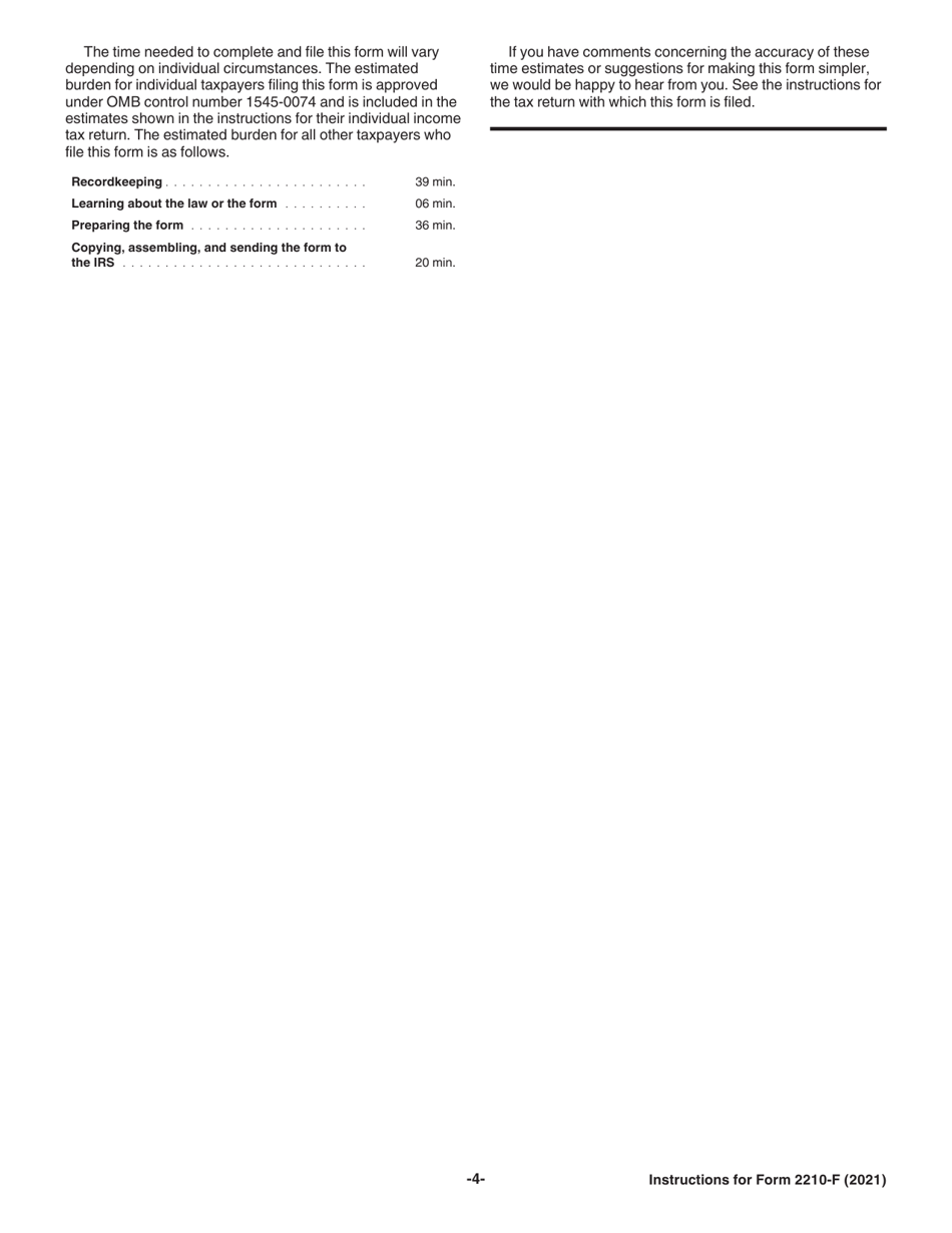 Instructions for IRS Form 2210-F Underpayment of Estimated Tax by Farmers and Fishermen, Page 4