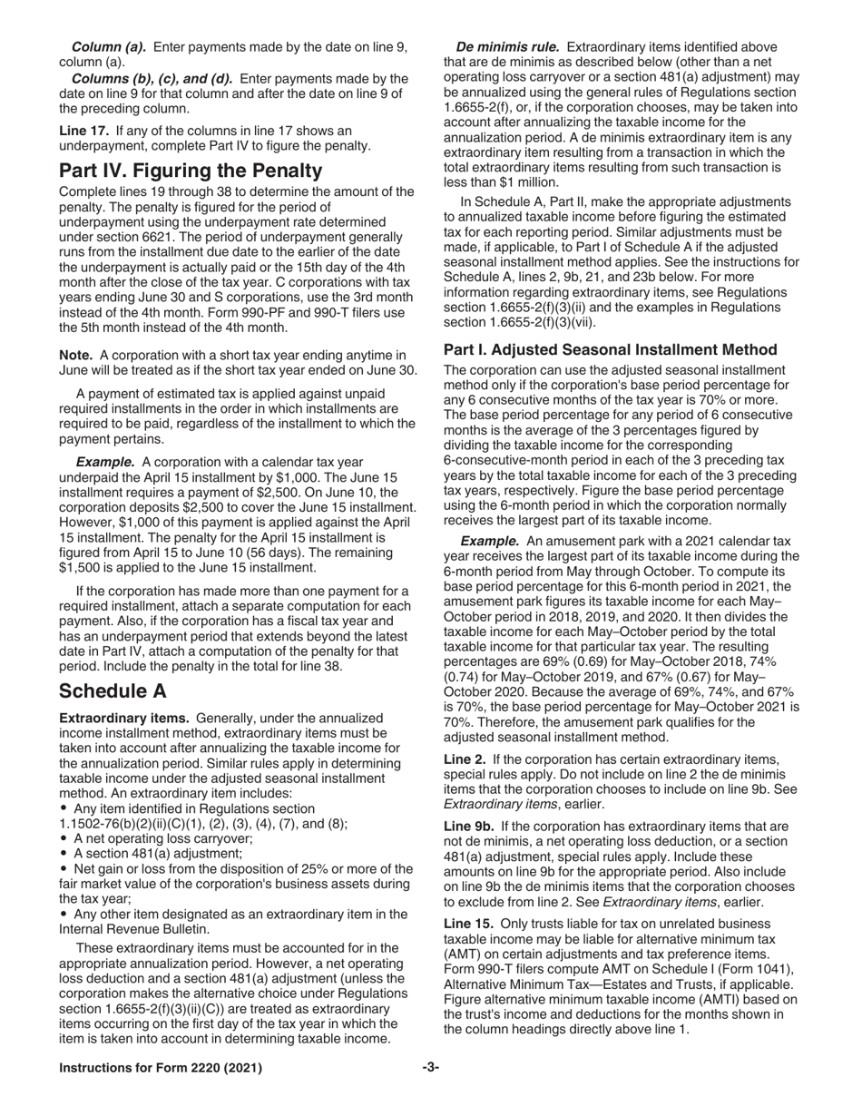 Instructions for IRS Form 2220 Underpayment of Estimated Tax by Corporations, Page 3