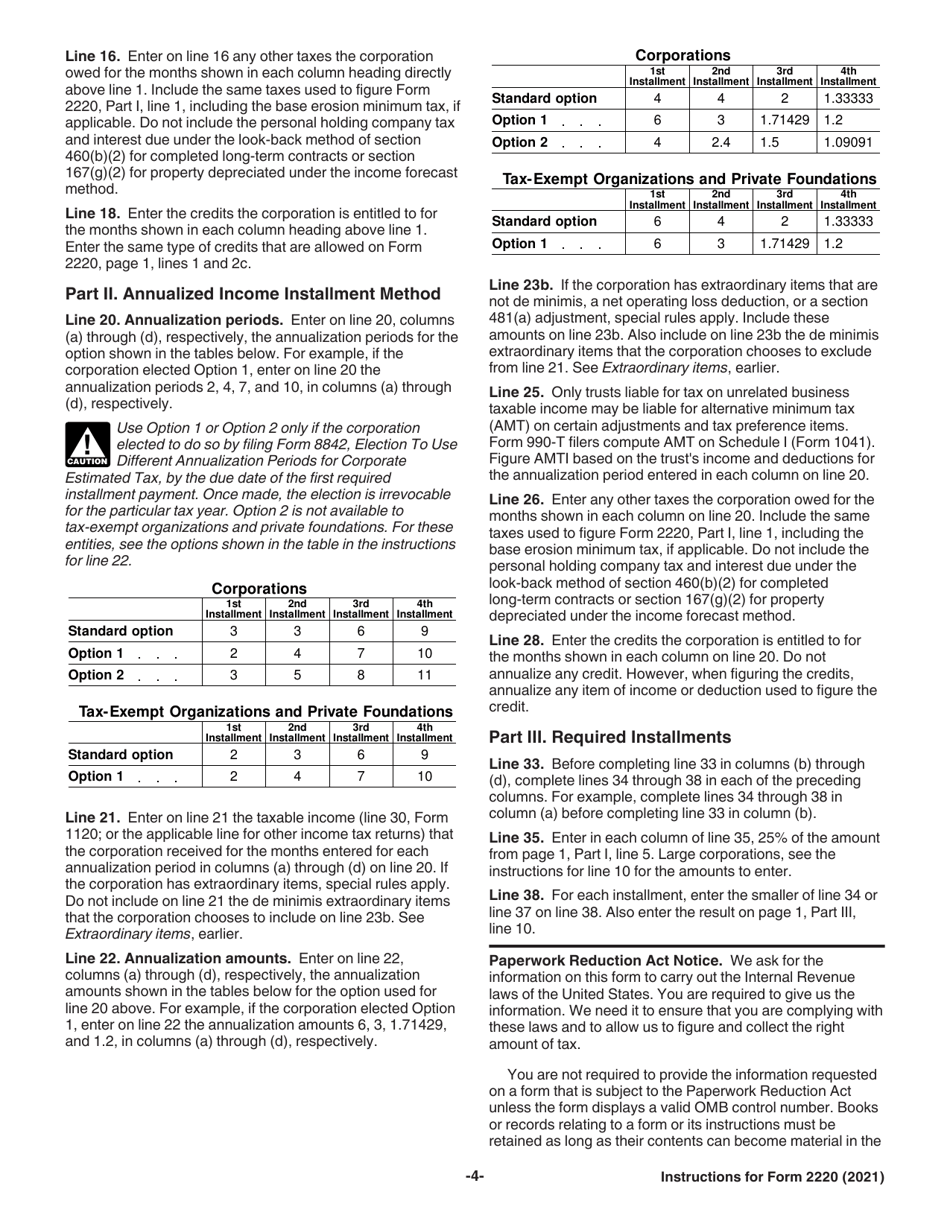 Instructions for IRS Form 2220 Underpayment of Estimated Tax by Corporations, Page 4