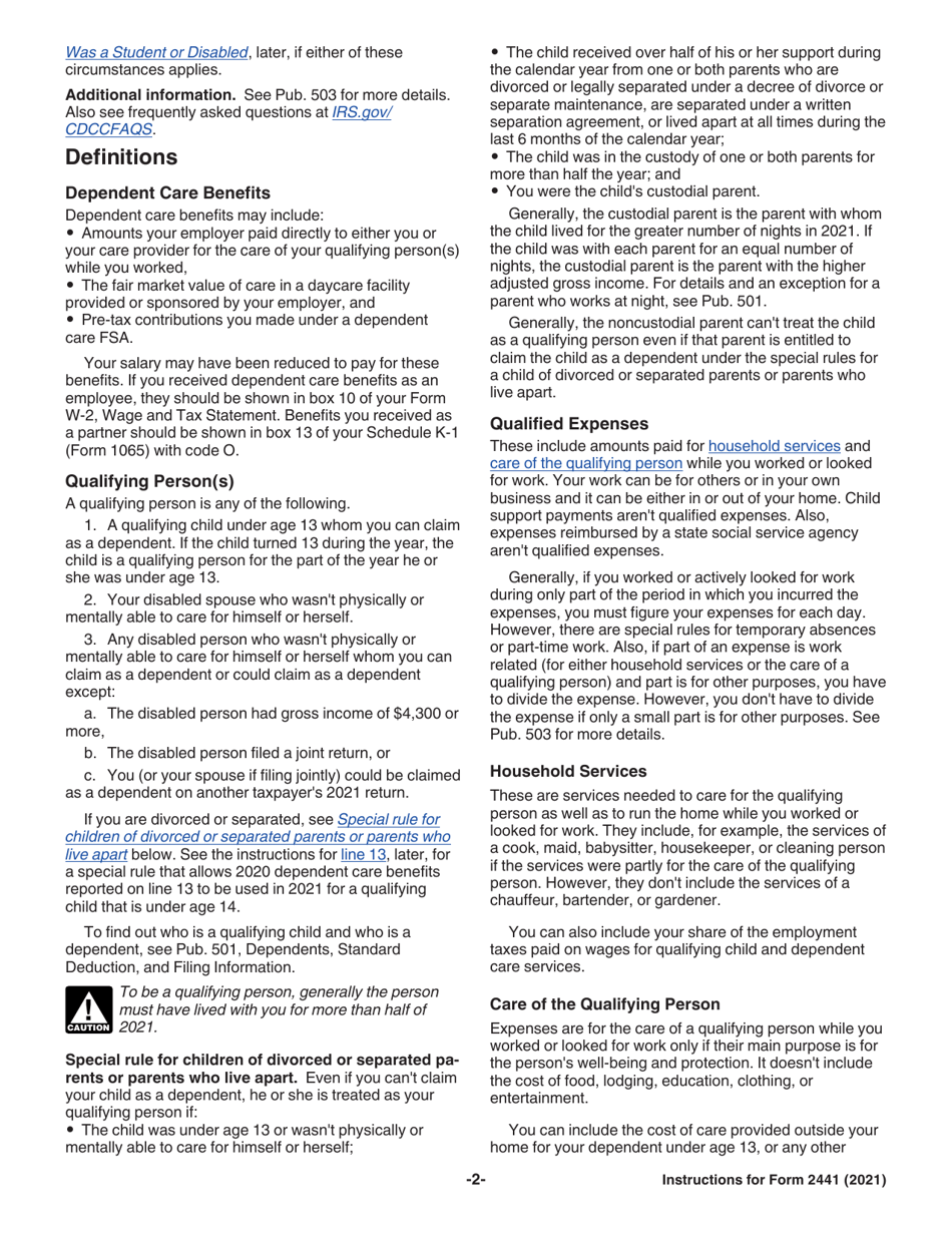 Instructions for IRS Form 2441 Child and Dependent Care Expenses, Page 2