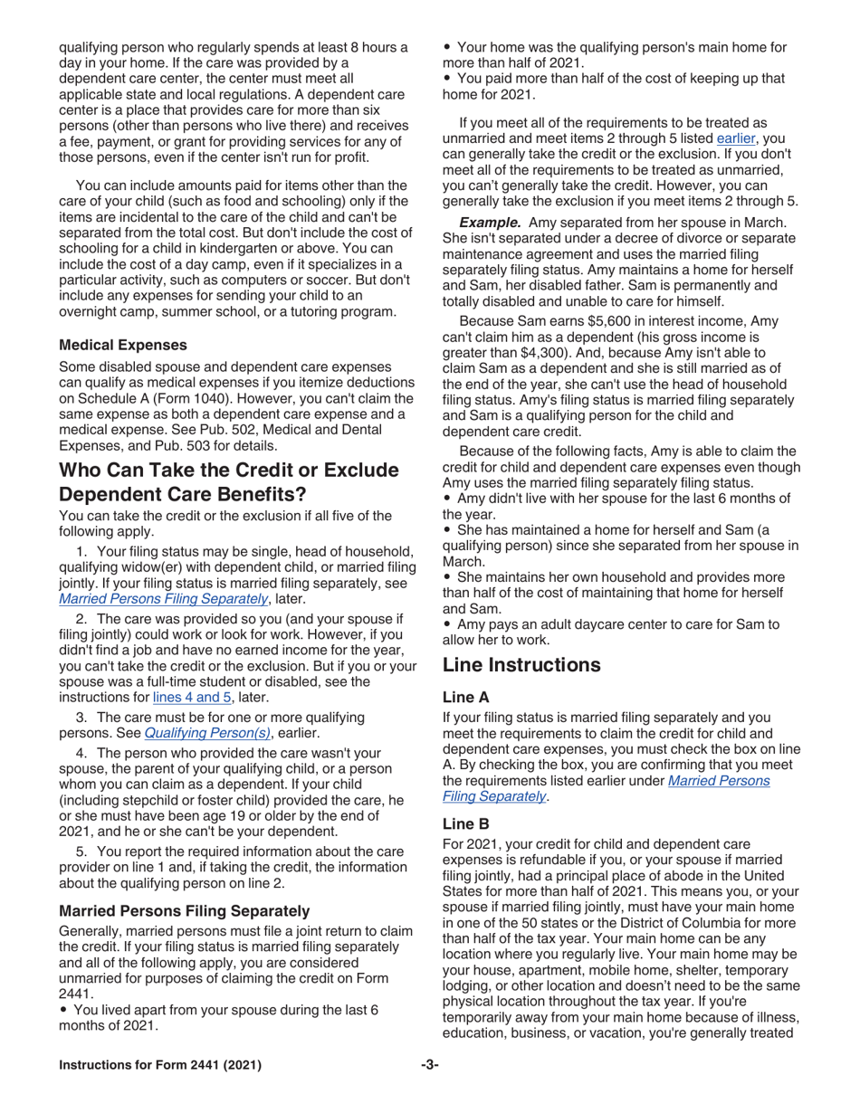 Instructions for IRS Form 2441 Child and Dependent Care Expenses, Page 3